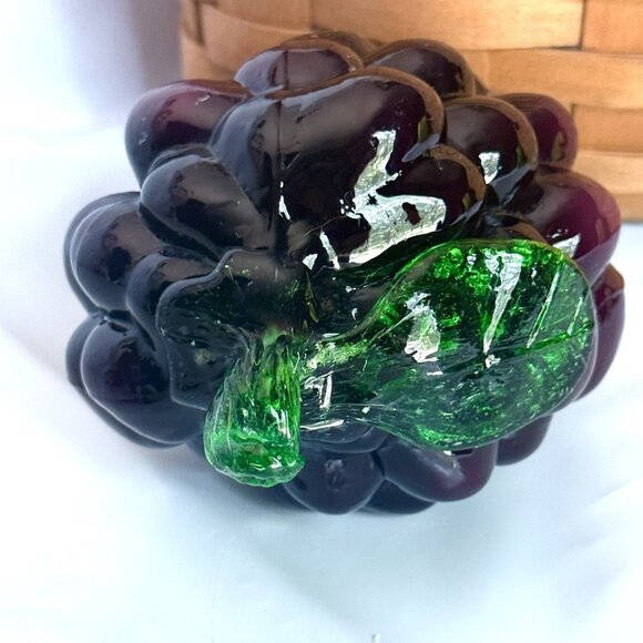 Vintage Mid-Century Deep Purple Glass Grapes Cluster Fruit Décor - Picture 2 of 6
